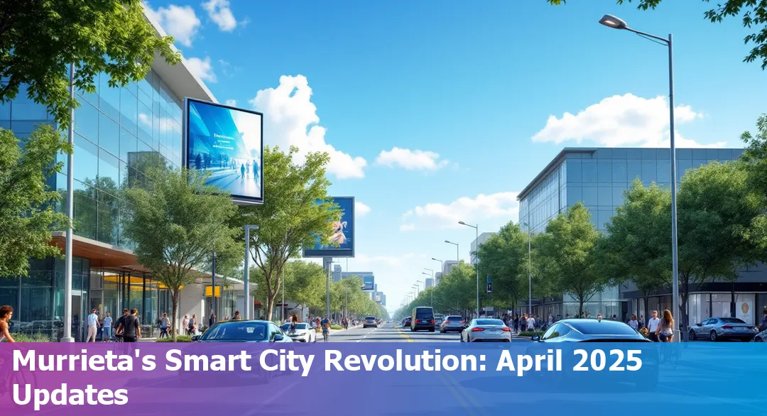 Murrieta downtown skyline overlaid with digital tech icons and AI circuitry.
