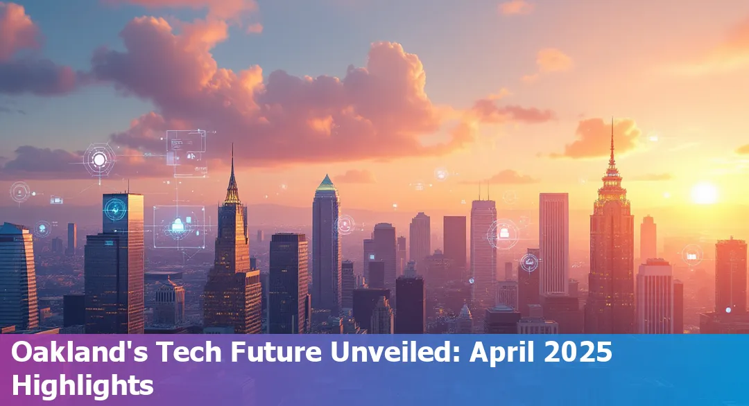 A vibrant Oakland city skyline with digital overlays symbolizing artificial intelligence and technology innovation.