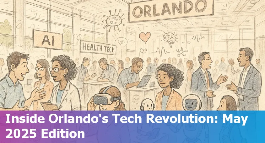 Orlando city skyline with digital network overlay symbolizing AI and technology innovation in healthcare, education, and security.