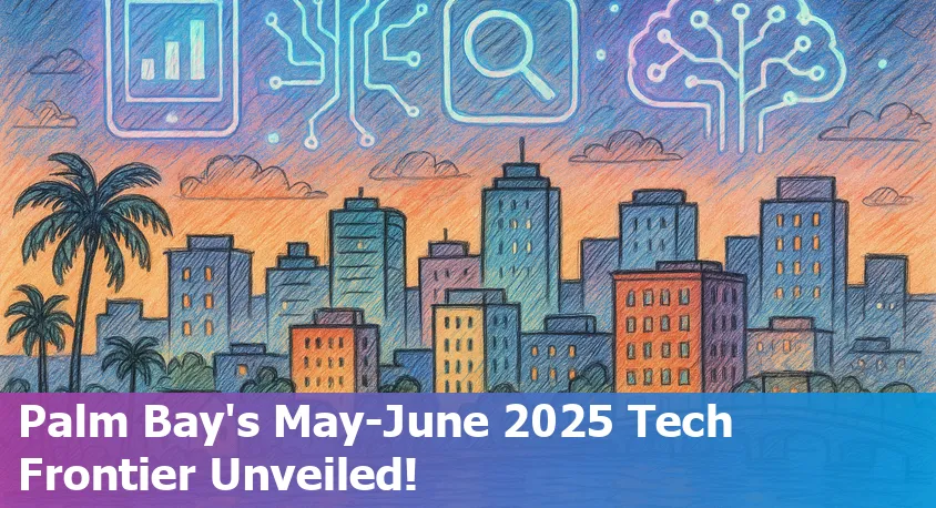 Aerial view of Palm Bay, FL with digital AI and tech icons overlayed, showcasing innovation in 2025.
