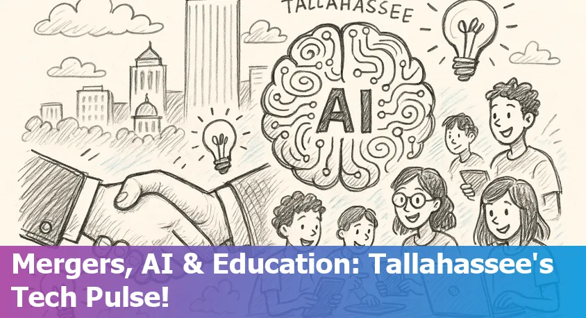 Skyline of Tallahassee with digital overlays representing technology and AI innovation