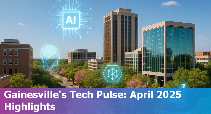 Gainesville, FL tech skyline with AI and aviation innovation highlights, representing the city's evolving technology landscape in 2025.