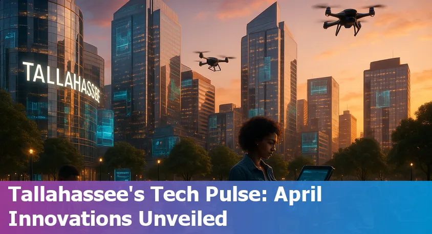 View of downtown Tallahassee skyline with digital circuit overlay representing AI and tech innovation.