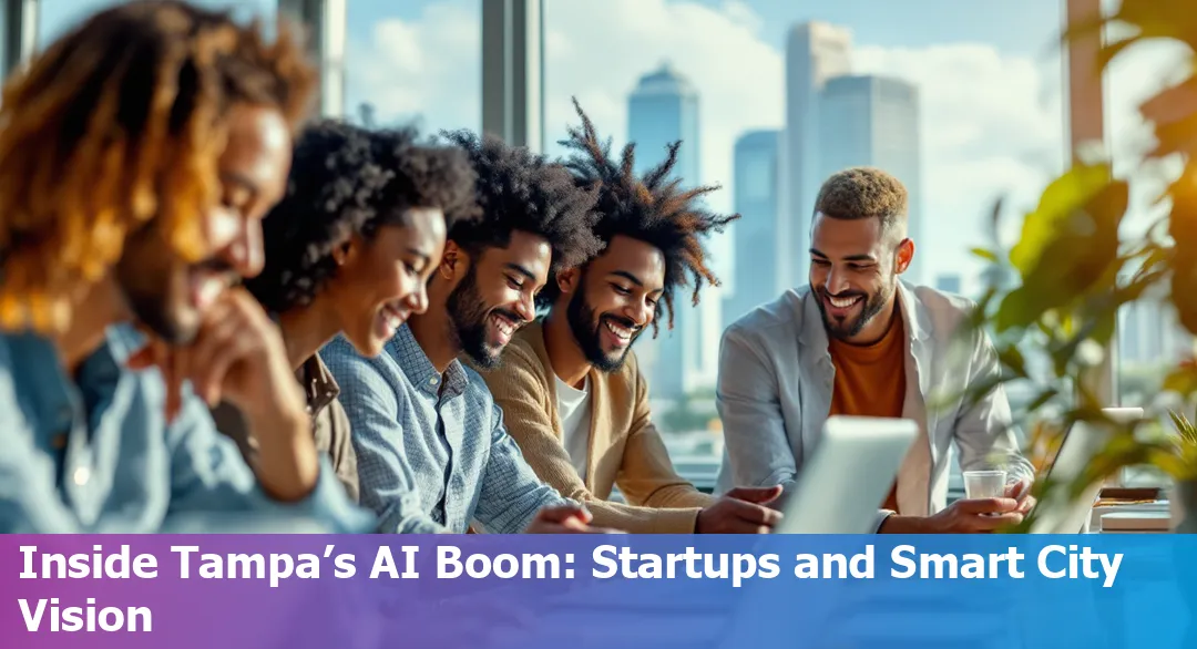 Skyline of Tampa, FL showcasing tech innovation with digital AI and data graphics overlay.