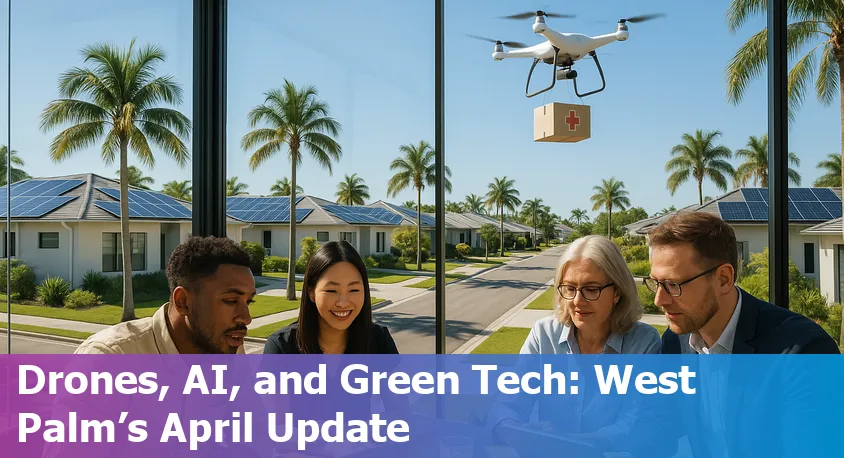 West Palm Beach cityscape featuring digital AI and tech-themed overlays, symbolizing innovation and growth in 2025.