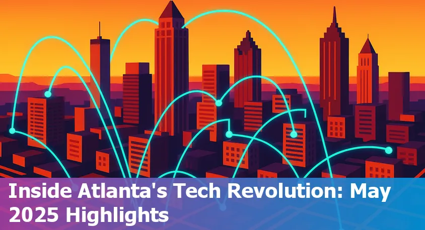 Atlanta skyline with digital data and AI icons overlay, symbolizing advanced technology and innovation in the city.