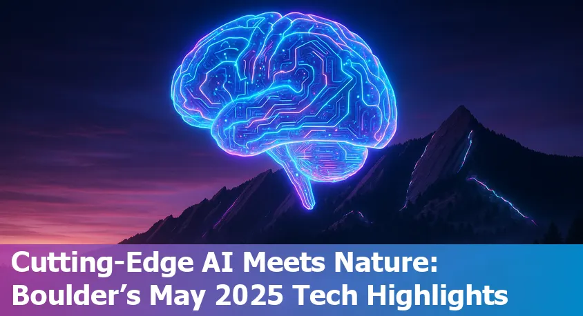 Boulder, Colorado skyline with university buildings and tech innovation icons, representing the region’s AI and tech news highlights for 2025.