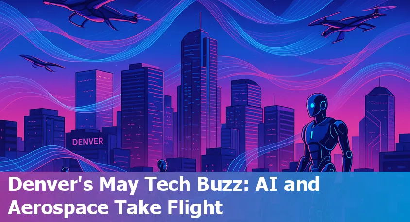 Downtown Denver skyline with digital and AI-themed overlays representing technology and innovation.
