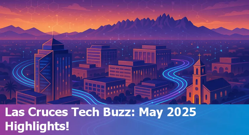 Las Cruces, NM skyline with tech, AI, and innovation-themed digital overlays