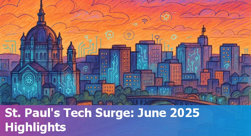 St. Paul skyline with digital overlays symbolizing AI and technology innovation in 2025.