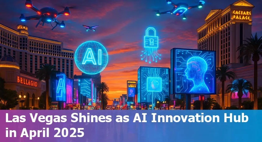 Las Vegas skyline with digital AI icons overlay, symbolizing the city's leadership in technology and innovation in 2025.