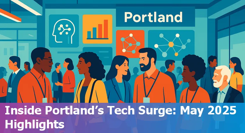 Portland, Oregon cityscape with digital AI and technology icons overlay, representing local tech news and innovation.