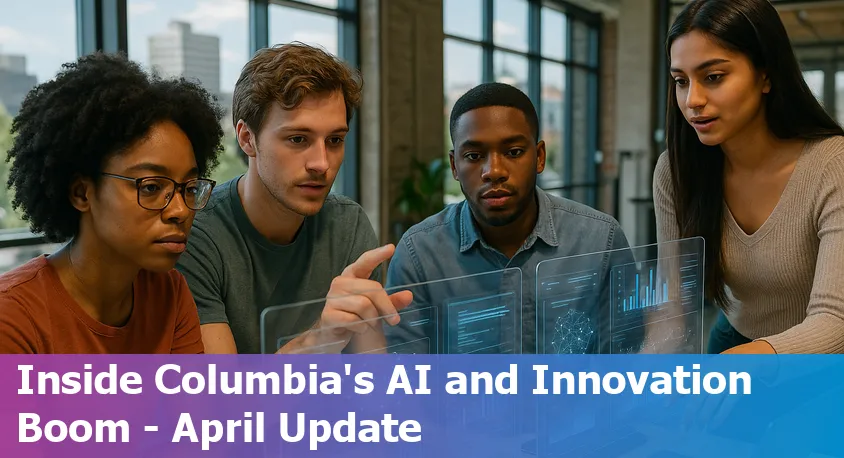 Columbia, SC skyline with digital network overlays symbolizing AI and technology advancements in education, farming, and community.