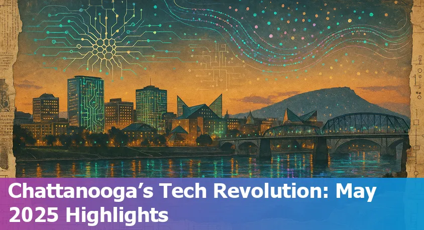 Chattanooga city skyline with digital tech and AI network graphics overlay