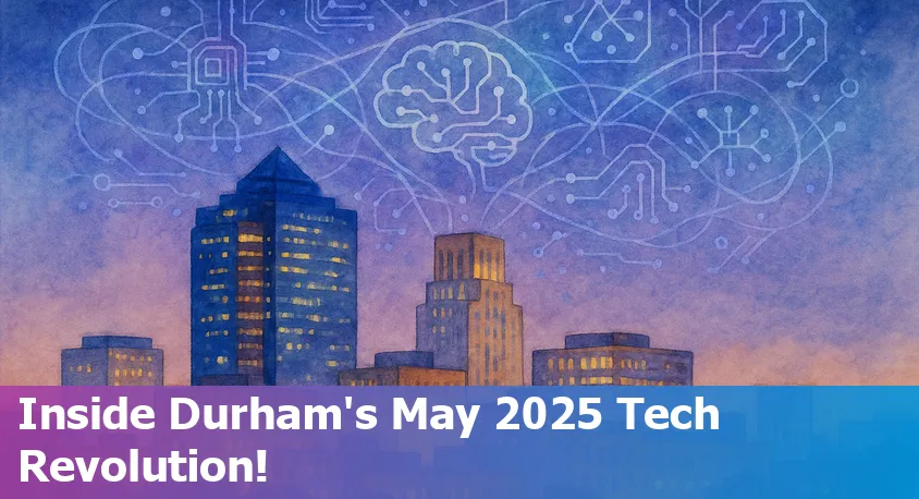 Durham, NC skyline with digital tech and AI graphics overlay