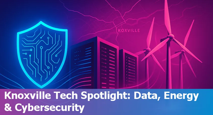 Knoxville, TN skyline with technology icons representing AI, data centers, and innovation.