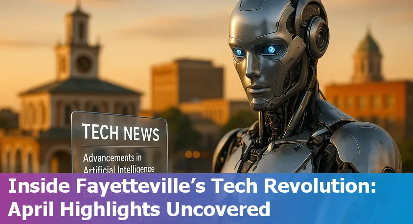 Fayetteville, NC skyline with digital network overlay symbolizing AI and technology advancements.