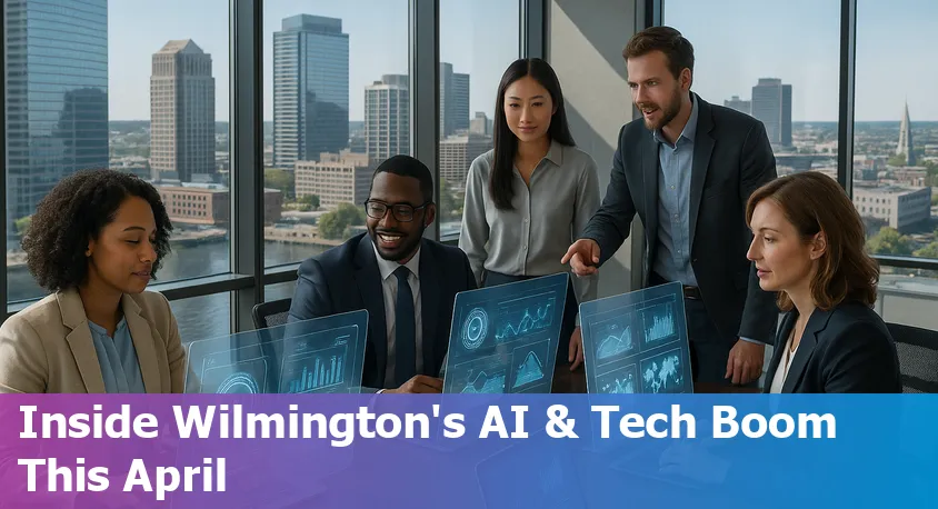 Wilmington, NC waterfront skyline with digital tech overlay representing AI and innovation