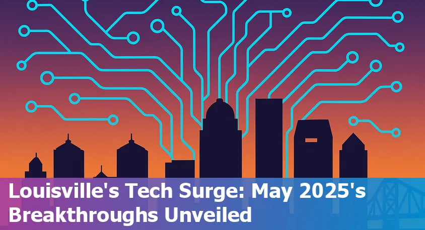 Louisville skyline with digital data and AI icons overlay symbolizing technology news.
