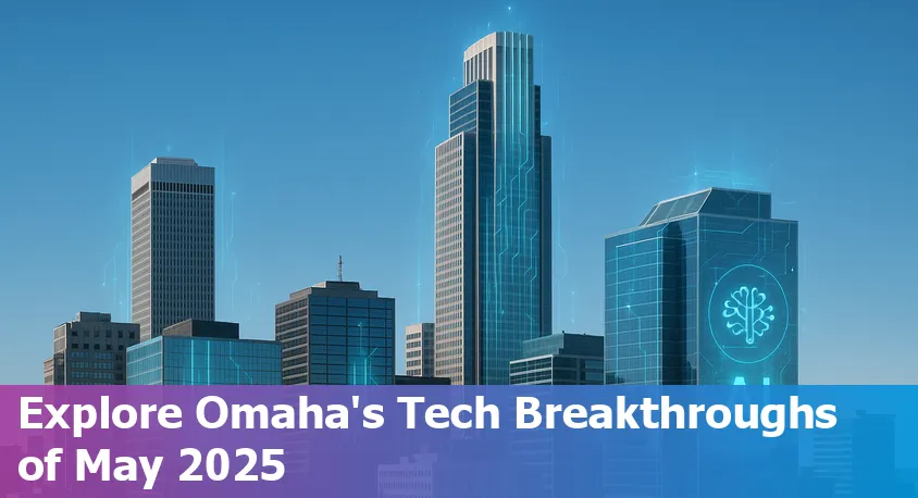 Omaha skyline with digital circuits and AI icons overlay, reflecting the city's tech innovation in June 2025.