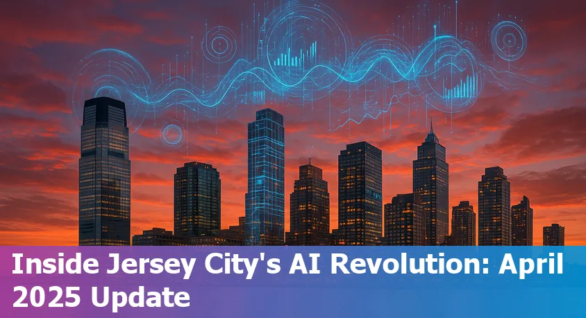 Aerial view of Jersey City with digital AI-themed overlay, symbolizing technology innovation and city growth.