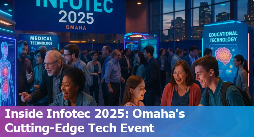 Skyline of Omaha, Nebraska with digital technology and AI icons symbolizing innovation and growth in tech and AI sectors.