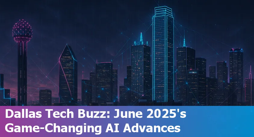 Dallas skyline with digital and AI technology icons overlay, symbolizing tech innovation in the city.