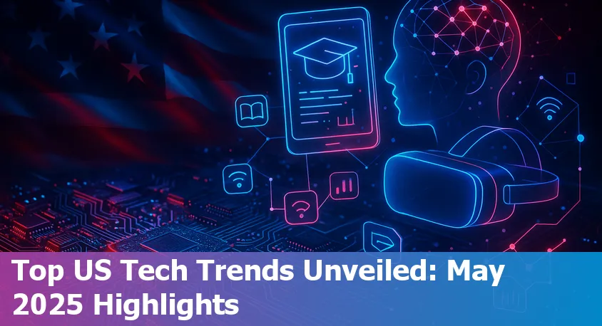 Robotic hand typing on an American flag-themed keyboard, symbolizing AI and technology news in the US.