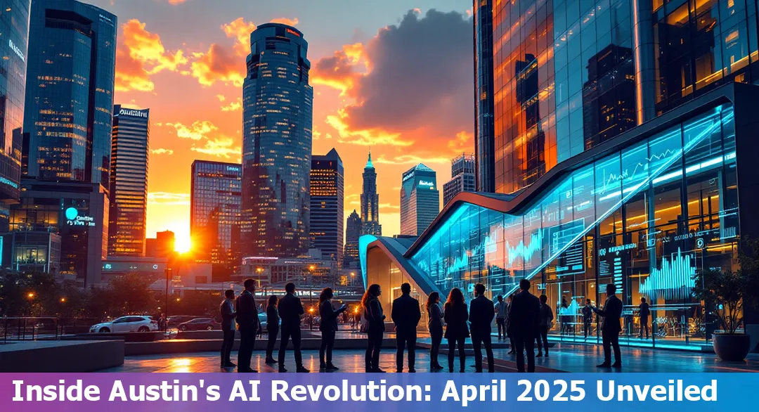 Austin skyline with tech campus buildings, modern offices, and diverse professionals representing innovation in 2025.