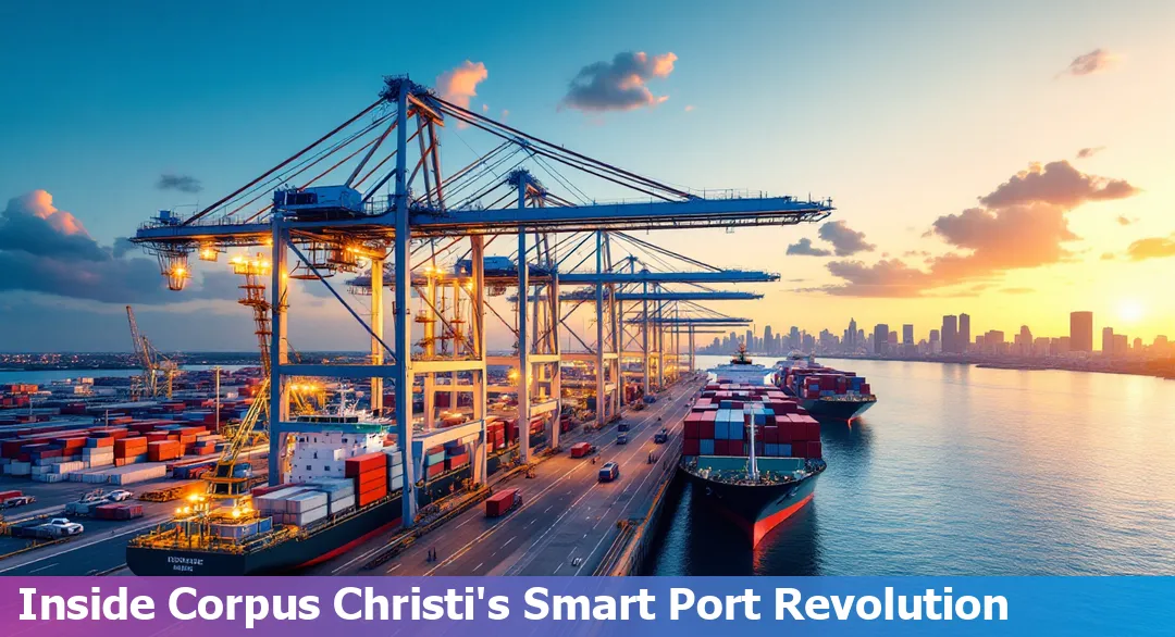Aerial view of Corpus Christi, Texas skyline with port facilities and high-tech buildings, symbolizing rapid technology growth in 2025.
