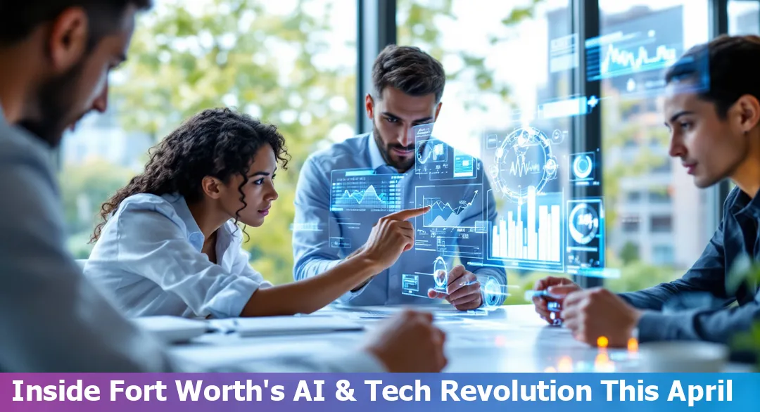 Aerial view of Fort Worth, Texas skyline with technology and aviation innovation hubs highlighted.