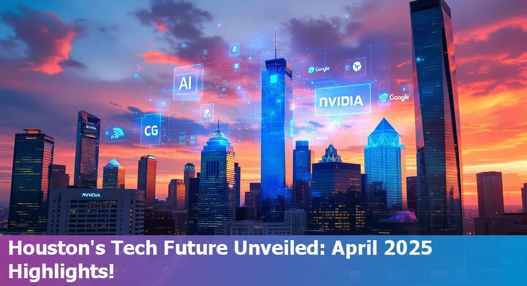 Houston skyline with digital network and technology icons overlay, symbolizing tech innovation.