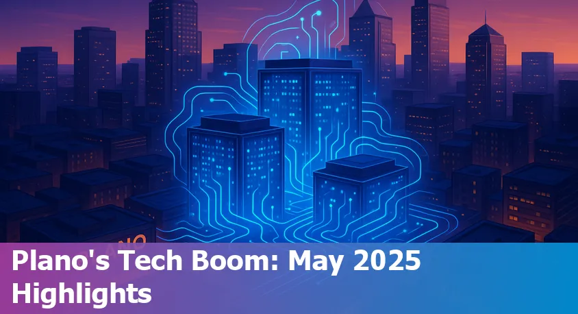 A futuristic data center and skyline representing Plano, Texas, as an emerging hub for AI and technology in 2025.
