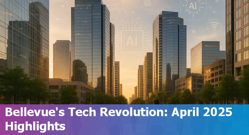 Bellevue, WA skyline with digital tech icons overlay, symbolizing AI and cloud innovation.