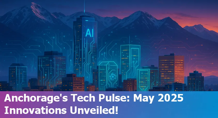 Downtown Anchorage skyline with digital network overlays, symbolizing AI and technology innovation in Alaska.