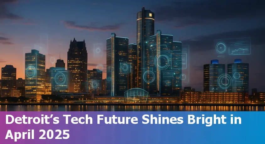 Detroit skyline at sunset, symbolizing the city's vibrant tech and AI industry growth in 2025.