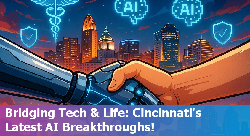 Cincinnati skyline with digital AI graphics overlay illustrating regional technology and innovation.