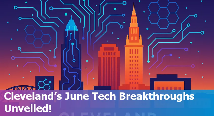 Cleveland skyline with digital AI and tech-themed overlays representing innovation in healthcare, education, and law.