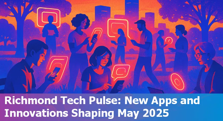 Richmond, VA skyline with digital AI and tech icons overlay representing innovation and technology advancement.