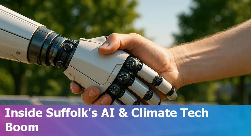 Group of young tech professionals at a Suffolk, VA innovation conference discussing AI and legal technology advancements.