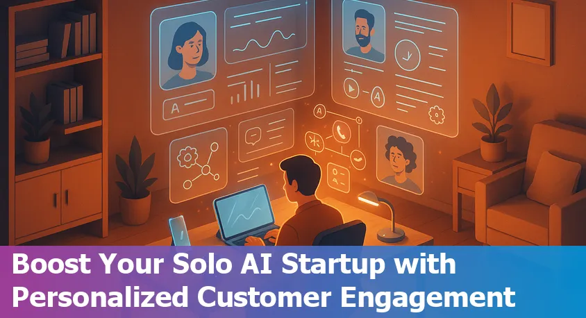 Solo AI startup founder using AI tools for personalized customer engagement at a desktop workspace