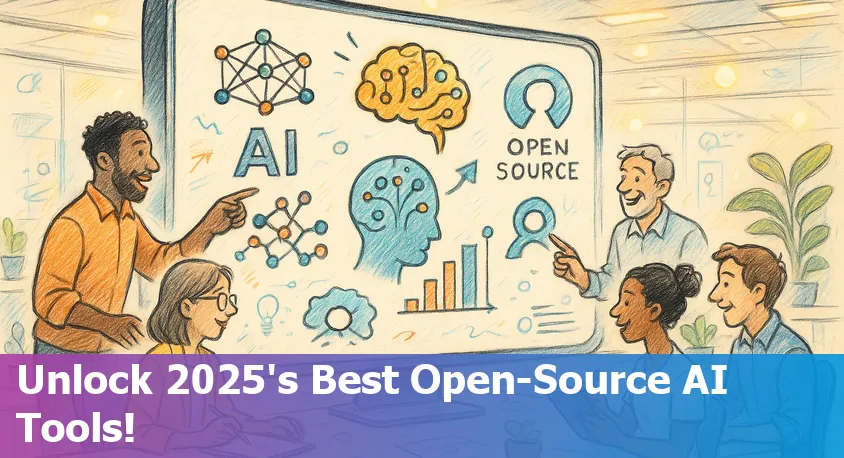 A collage of logos representing top open-source AI tools in 2025, such as Codeium, LLaMA, Stable Diffusion, and Blender.