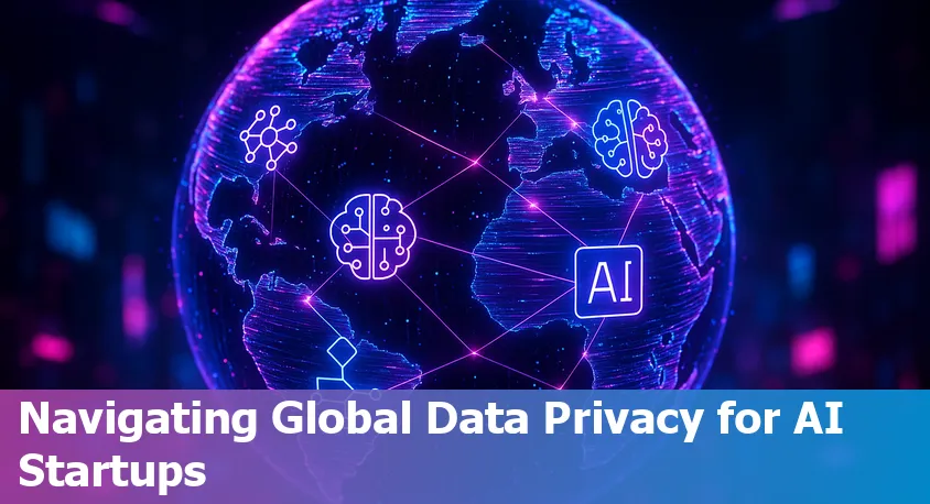 Infographic showing global map of data privacy laws and regulations for AI startups across different regions