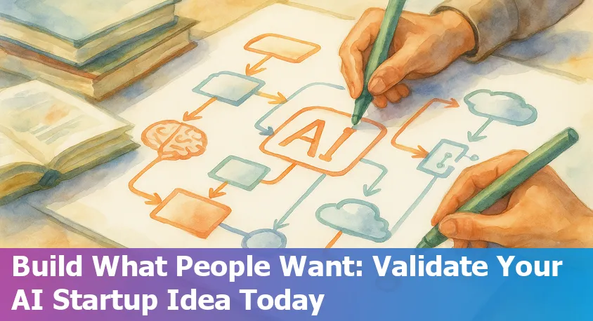 Beginners validating an AI startup idea using digital tools and feedback before developing their product.