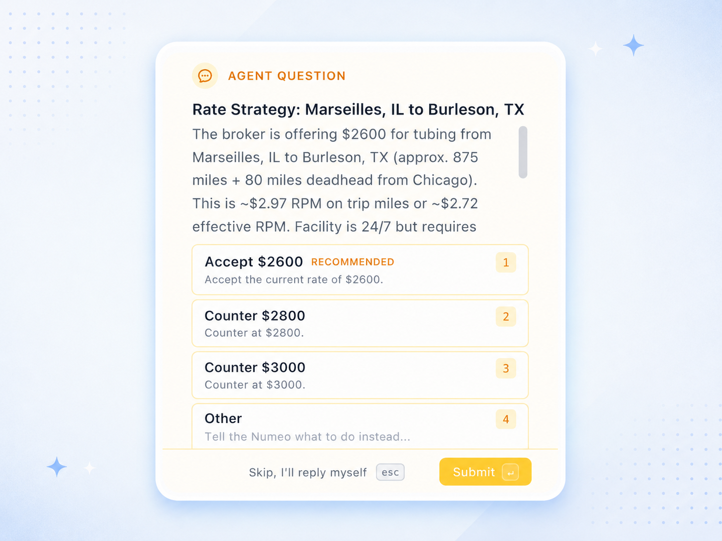 AI Agent Requesting Dispatcher Approval