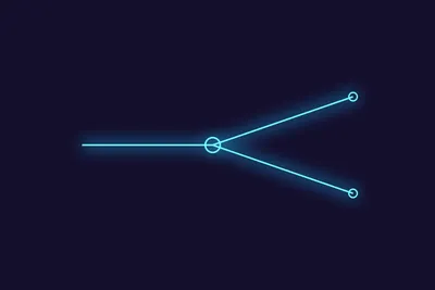 A single path arriving at a node and splitting into two branches, illustrating a binary question routing respondents rather than measuring them.