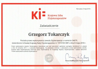 Zaświadczenie Krajowej Izby Fizjoterapeutów