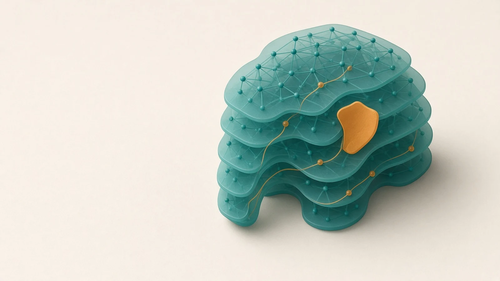 Illustration of a teal elephant-shaped cluster of connected vector nodes arranged in stacked graph layers, with a small amber patch shield on its side, representing the pgvector 0.8.7 security fix and HNSW indexes