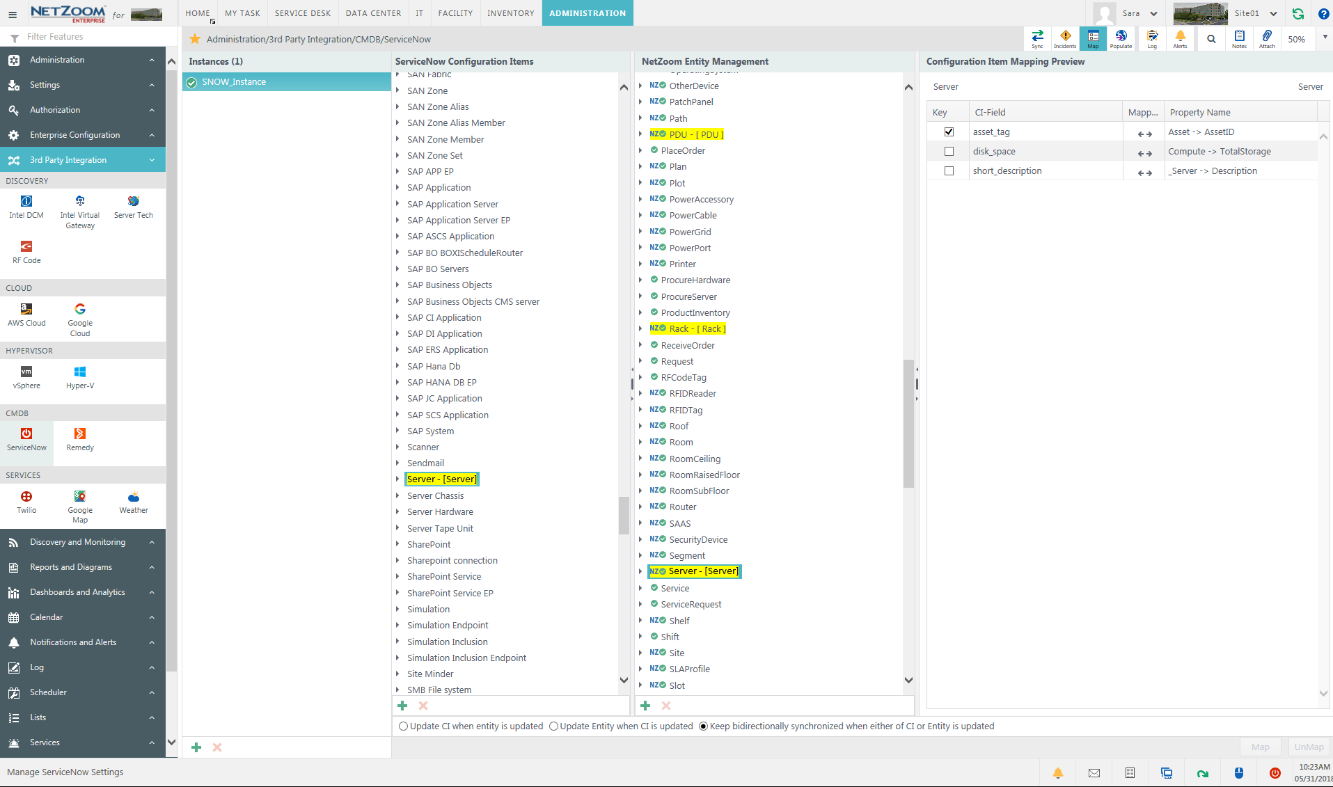 Integration with ServiceNow