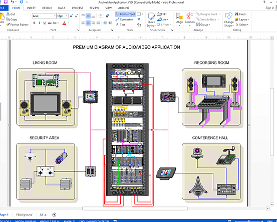 Audio Video installation diagram made with NetZoom Visio Stencils